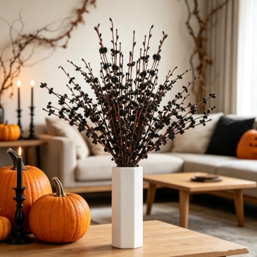 12Pcs Artificial Jasmine Flowers,21.6" Fake Branches for Home Valentine St. Patrick Independence Halloween Fall Christmas Party Decor,Black
