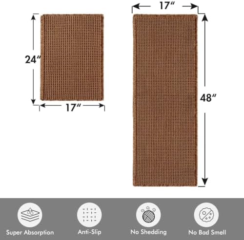 MIULEE Set of 2 Waffle Bathroom Rugs Boho Bath Mat Caramel 17"x24"+17"x48"