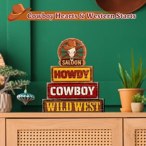 Britimes Cowboy Tiered Tray Decor Set, 4 Pack, Wooden Table Sign, Western