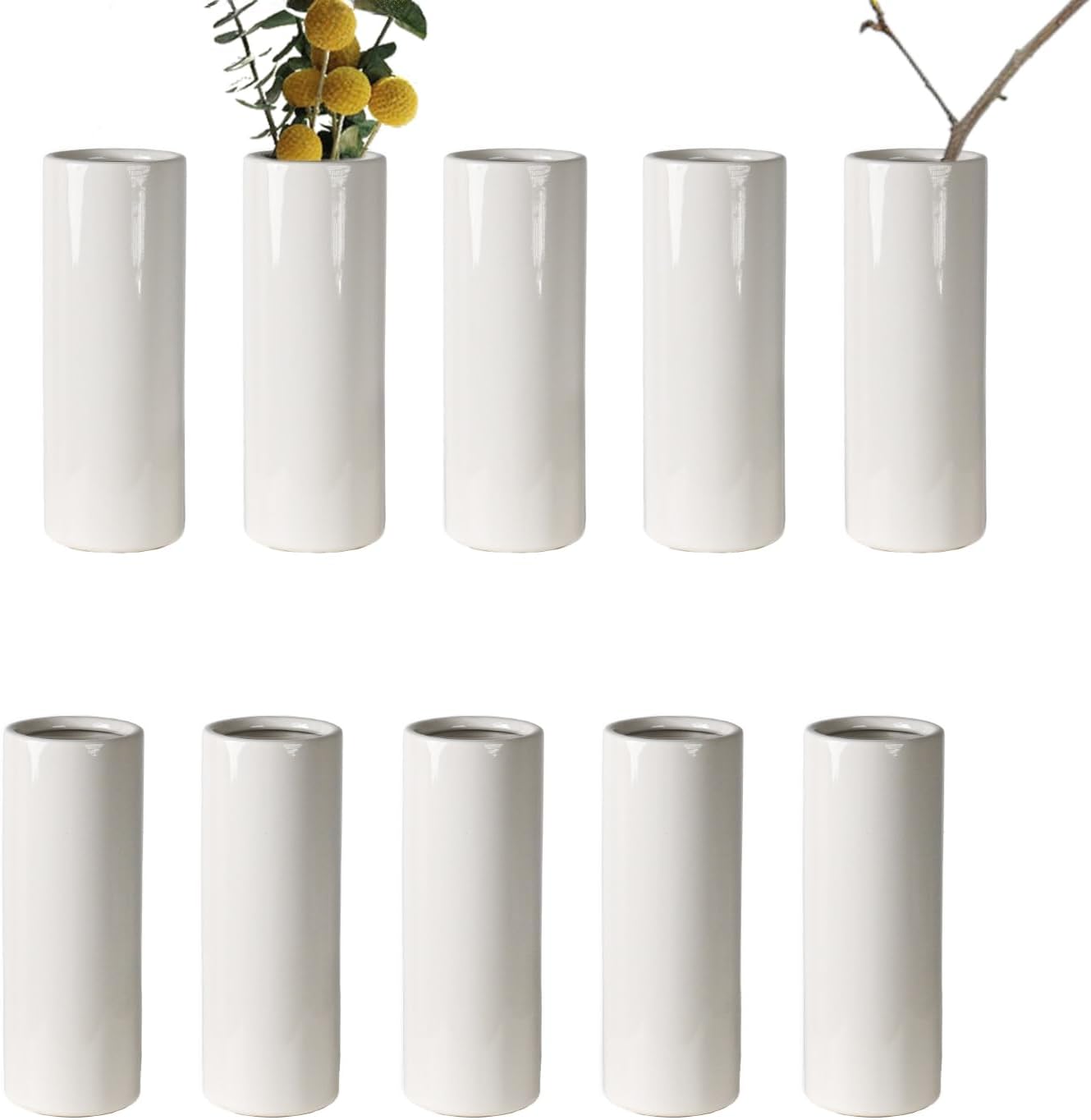 Modern White Ceramic Vase / White - Style 3 Large / Set of 10