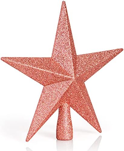 Glitter Star Christmas Tree Topper 8" Rose Gold Xmas Holiday Decor Ornament