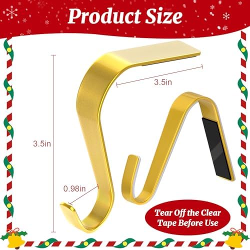 Christmas Stocking Holders For Mantle Set 4, Non-Slip Gold Fireplace Hooks