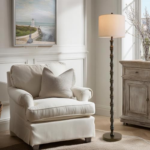 BOBOMOMO 62" Rustic Floor Lamp, Retro Farmhouse Standing Lamp with Rotary Switch, Resin Dark Brown Floor Lamp for