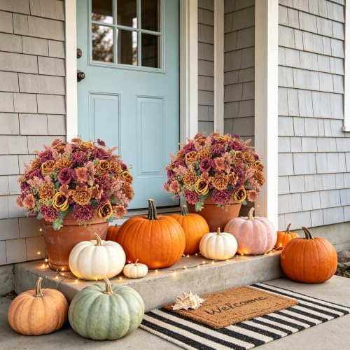 GTIDEA Fall Hanging Baskets 16 Pcs Artficial Fall Flowers for Outdoors