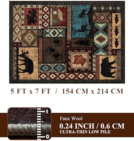 YIHOUSE Washable Rustic Cabin Area Rugs 5x7 Brown