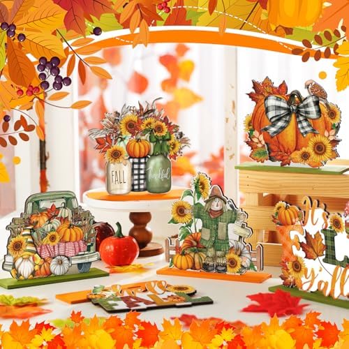 Yousoontic 6 Pcs Fall Thanksgiving Table Decor, Rustic, Light Orange