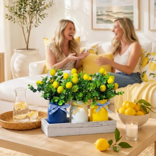 Unittype 7 Pcs Italian Lemon Mason Jars Centerpiece for Table