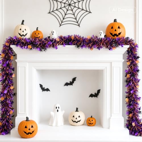 KINGLAKE Halloween Black Orange Purple Tinsel Garland 33 FT