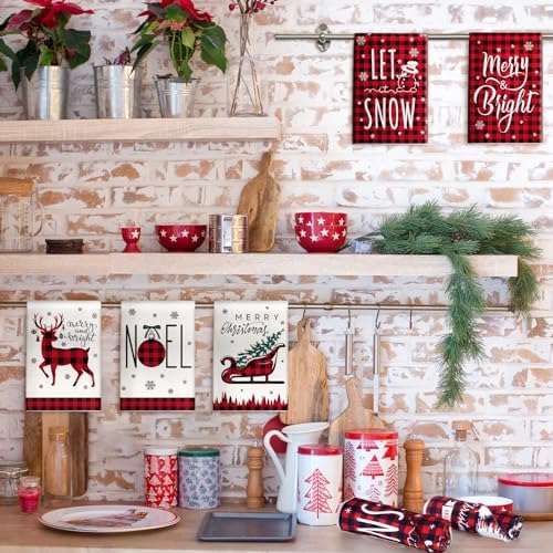 VitalCozy 12 Pcs Buffalo Plaid Christmas Kitchen Towels, 14.2 x 21.3 in