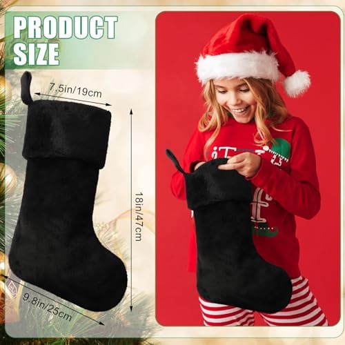 12 Pcs Christmas Stocking 18" Plush,Black