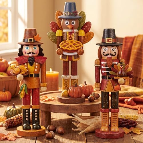 Simgoing 3 Pcs Fall Thanksgiving Nutcracker Turkey Figures Fall Table Decor