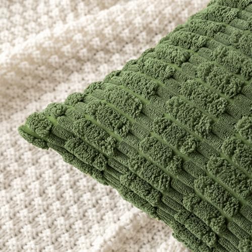 MIULEE Corduroy Decorative Throw Pillow Covers 20x20 Moss Green Pack of 2