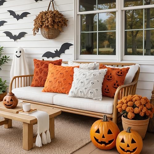 MIULEE Orange Halloween Pillow Covers Cute Ghost Fall Decor 16x16