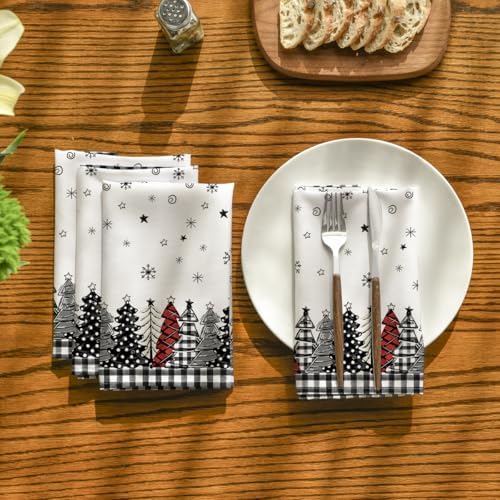 Horaldaily Christmas Trees Buffalo Cloth Napkins, Set of 6
