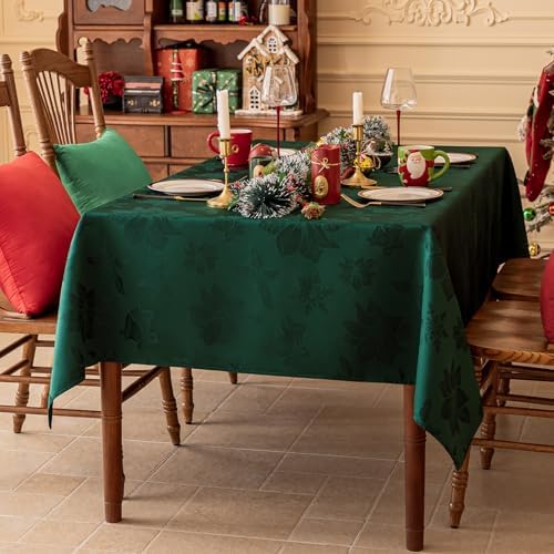 Softalker Christmas Jacquard Rectangle Tablecloth, 60 x 120 inch, Green
