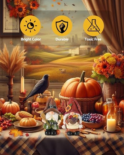 GoGnome Thanksgiving Gnomes Figurines - Set of 2 Durable Resin 5'' Festive Autumn Decor - Fall Tiered Tray Decor Gnome Gifts Decoration for Home and Garden (Fall Gnomes)