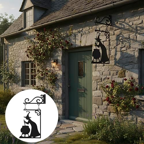 Metal Witch Silhouette Cauldron – Iron Halloween Wall Sign Hanging Art for Garden Decor, Scary Yard Ornaments, Party Supplies, Indoor Outdoor Decoration