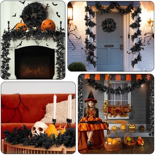 4Pack 23.6FT Black Maple Leaf Fall Garland for Halloween Thanksgiving Decor