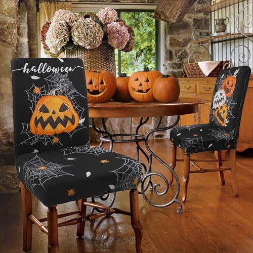Halloween Chair Covers Set of 6 Pumpkin Ghost Spider Parsons Slipcovers
