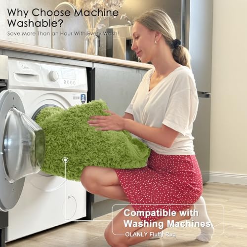 OLANLY 3x5 Machine Washable Small Bedside Rug, Soft Fluffy Shaggy Rugs for Living Room, Bedroom, Indoor Floor Carpet