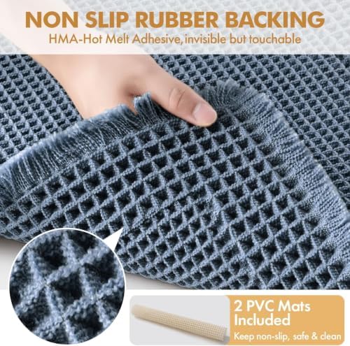 MIULEE Set of 2 Waffle Bathroom Rugs Bordered Bath Mat Blue 18x30 Inch