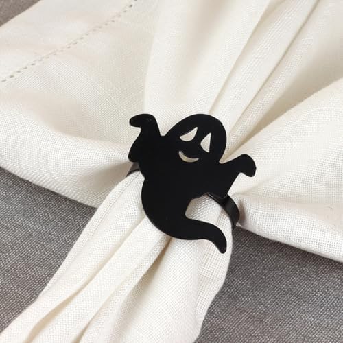 Spooky Napkin Rings, Halloween Napkin Rings Set of 6, Black Napkin Rings Stainless Steels Serviette Buckle Ring Halloween Napkin Holder for Party Dinner Holidays Decorations (Black, 6 pcs)
