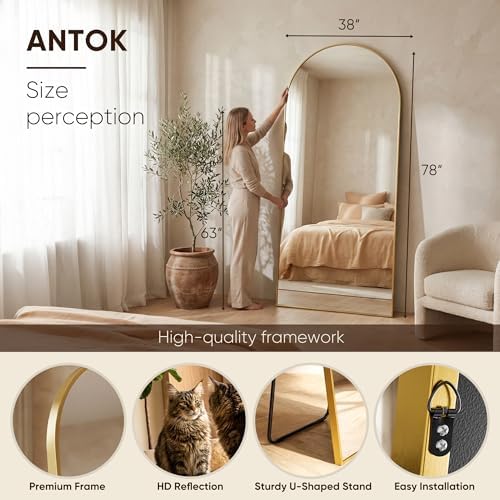Antok 78" x38” Arched Full Length Mirror, Floor Mirror with Stand,Gold