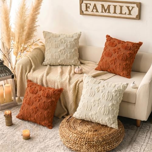AVOIN colorlife Caramel Beige Pumpkin Fall Throw Pillow Covers 18x18 Inch