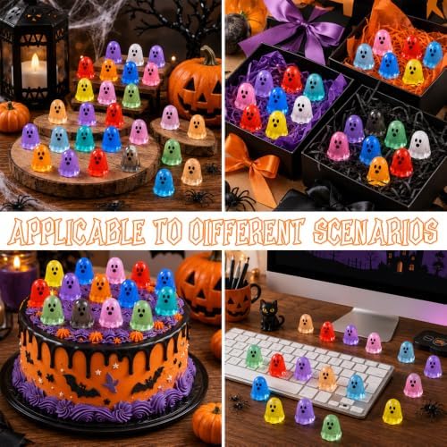 DULEFUN 120Pcs Halloween Luminous Mini Ghosts Figures, 15 Colors