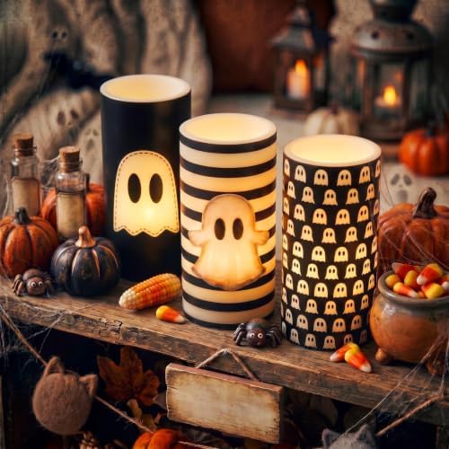 Woanger 3 Pcs Halloween LED Flameless Candles Retro Ghost Flickering