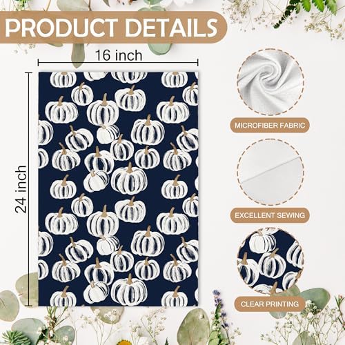 Fall Hello Pumpkin Kitchen Towels and Dishcloths Sets of 2, Navy Blue Pumpkin Fall Decor Decorations Dish Hand Tea Towels Gifts for Bathroom Kitchen, Autumn Aesthetic Fall Decor, 16x24 Inch