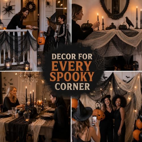6Pcs Halloween Creepy Cloth 30×72inch, Scary Halloween Decorations Indoor Outdoor, 4Pcs Black Cloth 2Pcs White for Yard, Doorway, Haunted House Party