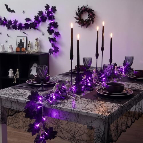 Ouddy Decor 2 Pack Halloween Garland with Lights Decor 20 Ft 60 Led, Purple