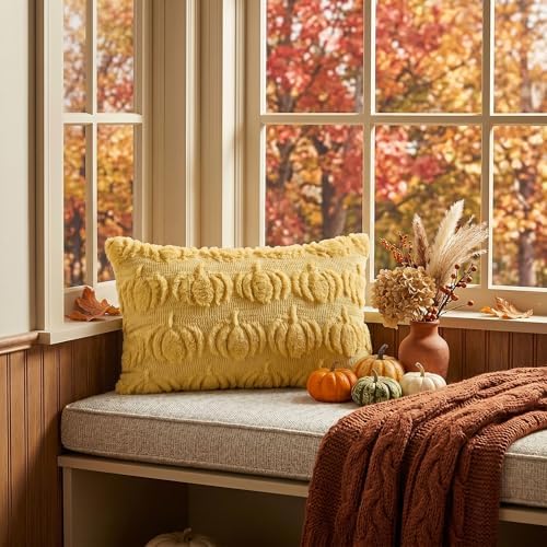 AVOIN colorlife Yellow Fall Pumpkin Throw Pillow Covers 12x20 Inch