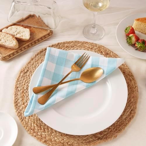 Blue Needles Gingham Buffalo Plaid Cotton Dinner Napkins Set of 12-18"x18"