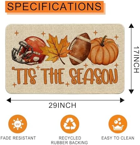 Hexagram Fall Door Mat, Fall Football Pumpkin Front Door Mat Outdoor Rug