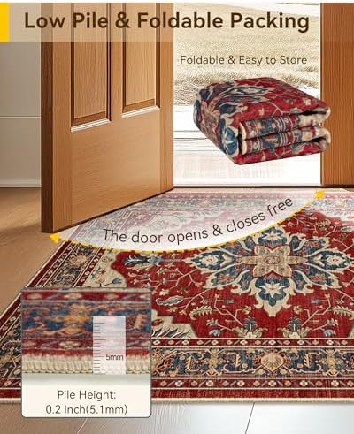 RELEANY Washable Area Rug, Runner 2'x8', Red/Blue