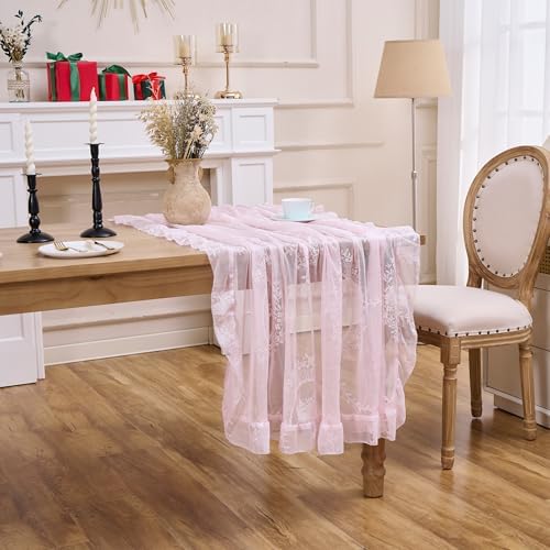 Pink Floral Lace Square Tablecloth 55”x55” Vintage Table Cloth