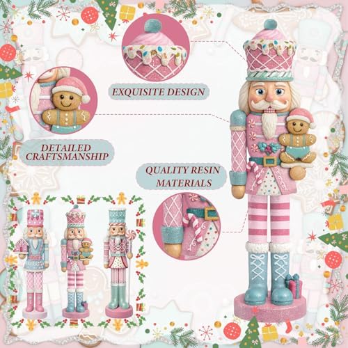 Simgoing 3 Pcs Pastel Christmas Nutcracker Gingerbread Resin Nutcrackers