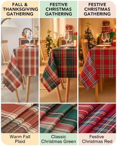 Red Christmas Tablecloth Rectangular, Tartan Plaid, 60x120 Inch