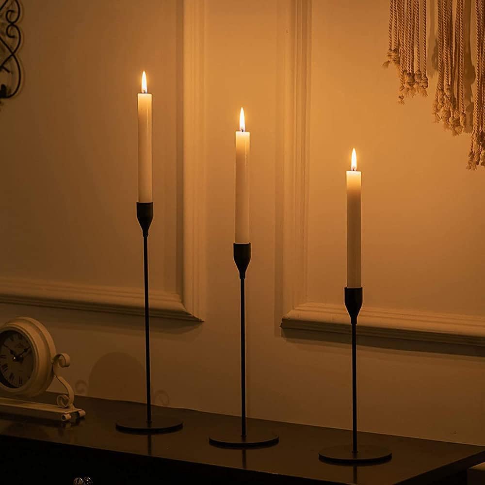 Matte Black Taper Candle Holder Set of 6, Tall Candlestick Holders | Metal Vintage Candle Stickers Long Holder Set