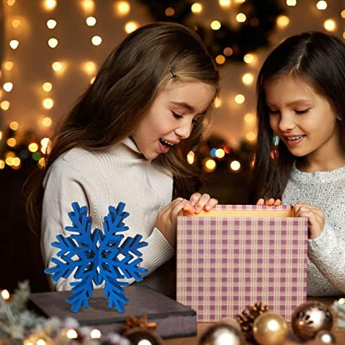 Bucherry 12 Pcs Wooden Snowflakes Table Decor,Silver, Blue