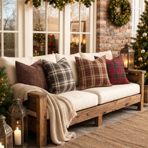 MIULEE Tartan Plaid Throw Pillow Covers Christmas 20x20 Inch Red