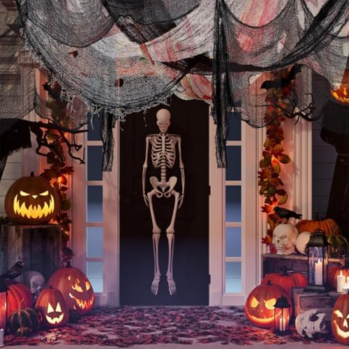 Halloween Creepy Cloth,3Pcs 30×72inch Black Spooky Scary Creepy Gauze Cloth Halloween Decorations for Party Doorways Outdoors Decoration, Black+White+red