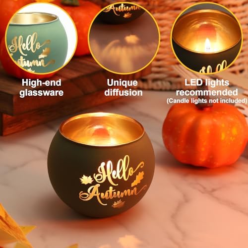 8 Pack Fall Votive Candle Holders, Glass Tealight Holders, 8 Patterns