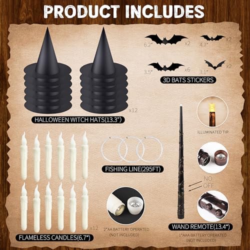 Fayoo 12 Pcs Floating Candles with Wand for Halloween Decor