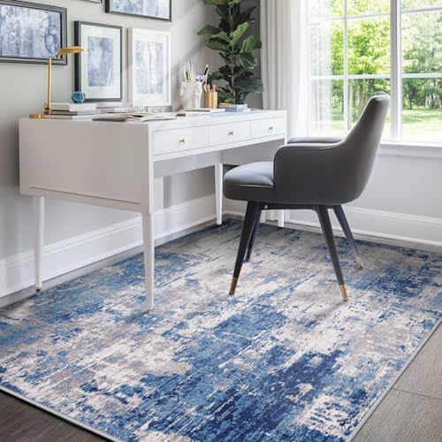 RELEANY Washable 4'x5' Abstract Area Rug for Living Room Blue Gray