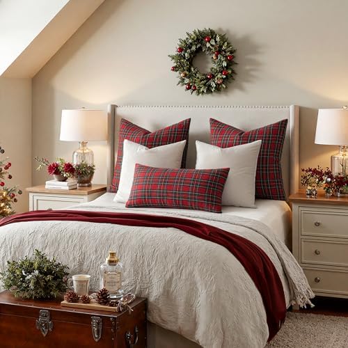 MIULEE Christmas Plaid Pillow Covers Scottish Tartan 12x20 Red