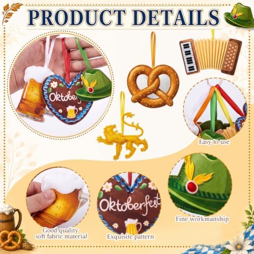 Breling 12 Pcs Oktoberfest Felt Hanging Ornaments, 3.15 inch Party Decor