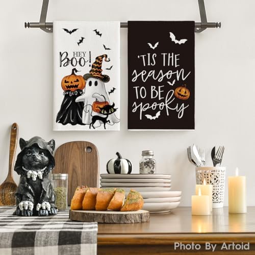 Artoid Mode Ghost Pumpkin Bats Halloween Kitchen Towels Set of 4 18x26 Inch